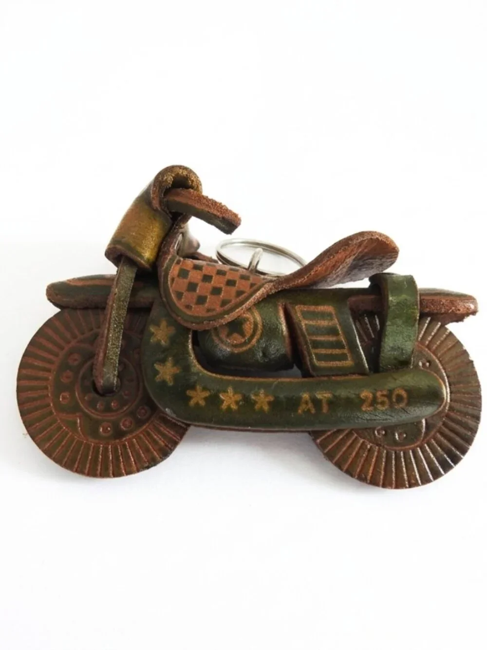 Vintage Handmade Molded Leather Motorcycle Keychain 